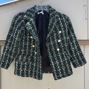 SHEIN kids Green Tweed Checkered Blazer & Shorts Set size 7Y